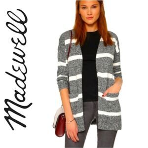 MADEWELL GREY WHITE CHUNKY KNIT OVERSIZED DUSTER LONG SWEATER CARDIGAN NEUTRAL